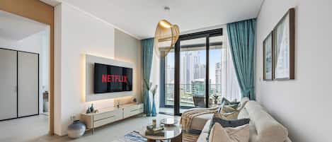 奢華公寓, 海景 | 客廳 | 55 吋智能電視連數碼電視頻道、Netflix、串流服務