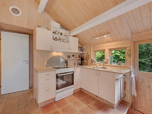 Fridge, microwave, cookware/dishes/utensils
