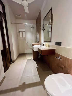 Luxury Suite | Bathroom | Shower, hair dryer, towels, soap