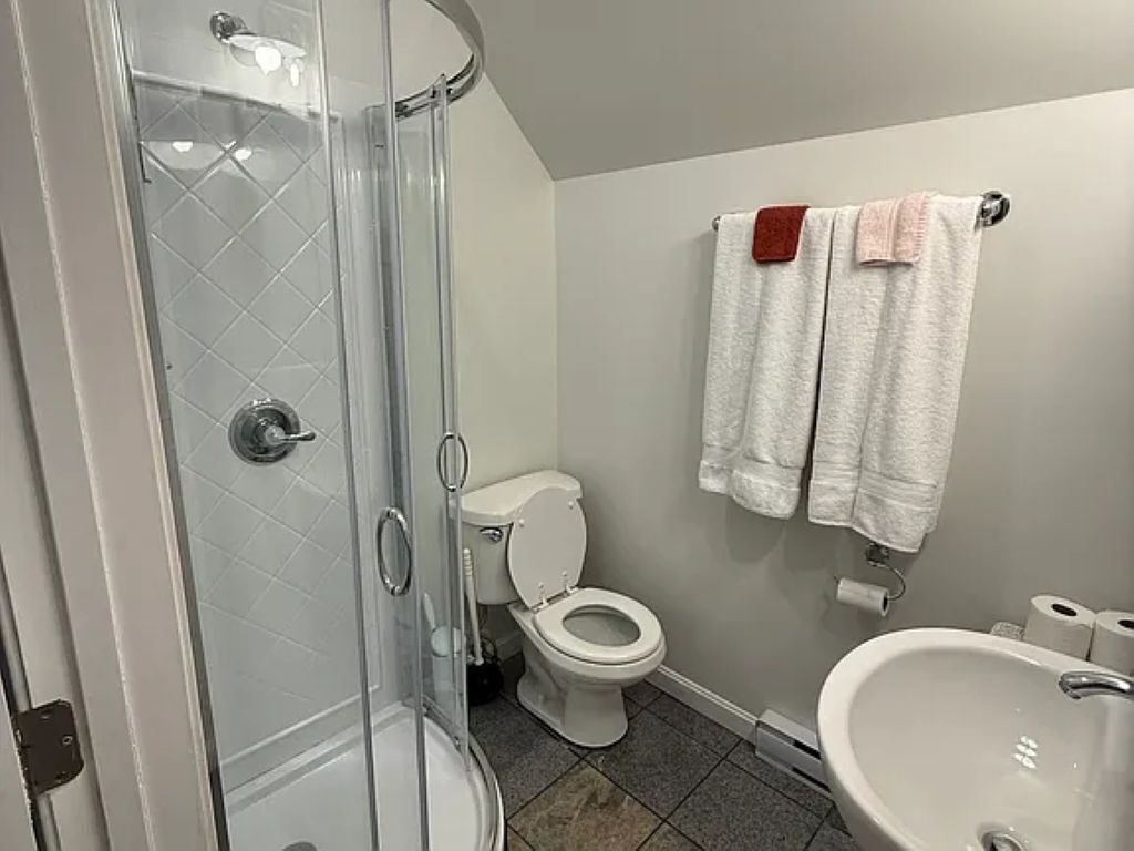 Regadera, secadora de cabello, toallas, jabón 