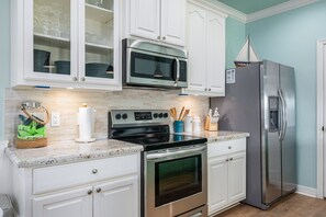 Fridge, microwave, dishwasher, coffee/tea maker