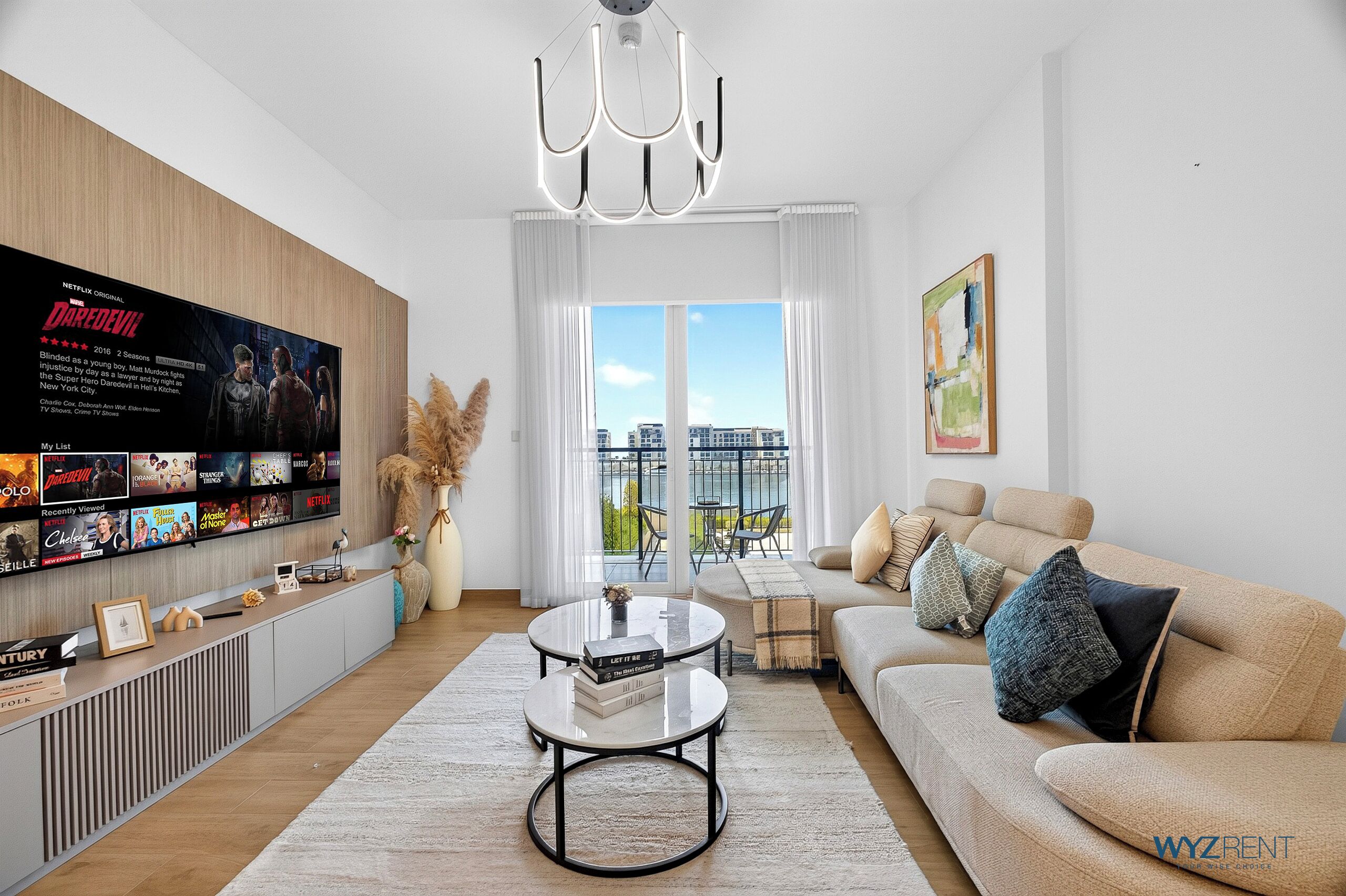 Appartement Standard, vue sur la mer | Salle de séjour | Téléviseur connecté de 65 po avec télévision numérique, Netflix