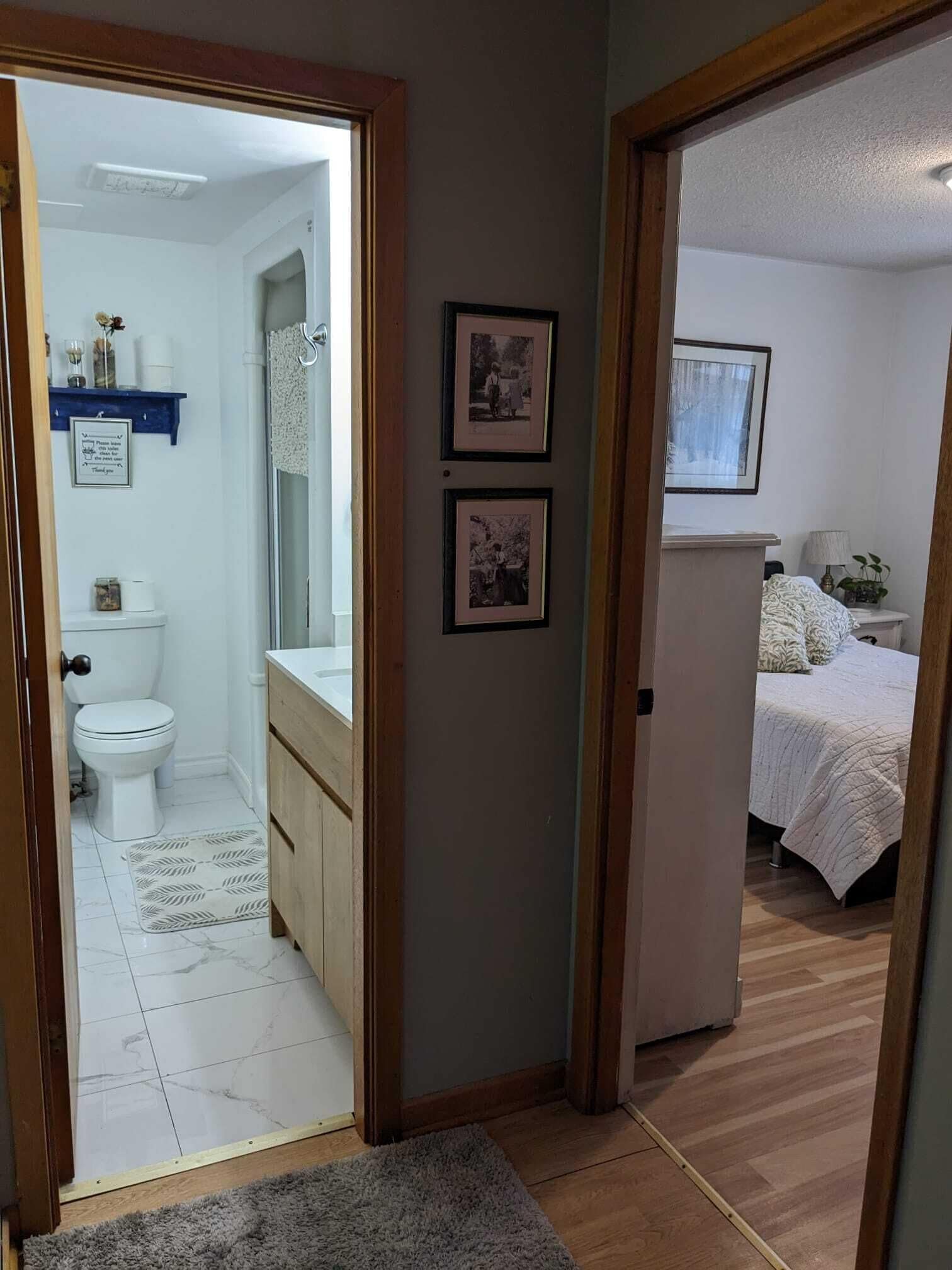 Shower, hair dryer, towels, toilet paper