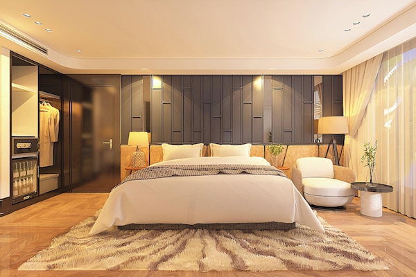 Premier suite, uitzicht op zee | Een kluis op de kamer, een bureau, verduisterende gordijnen