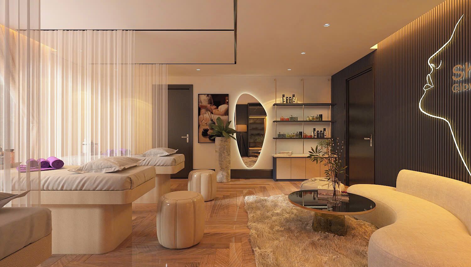 Espace de soins pour les couples, sauna, bain à remous, hammam