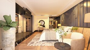 Premier suite, uitzicht op zee | Een kluis op de kamer, een bureau, verduisterende gordijnen