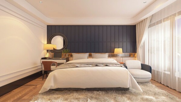 Suite exĂ©cutive, balcon, vue sur lâocĂ©an | Coffre-fort, bureau, rideaux dâobscurcissement, systĂšme dâinsonorisation