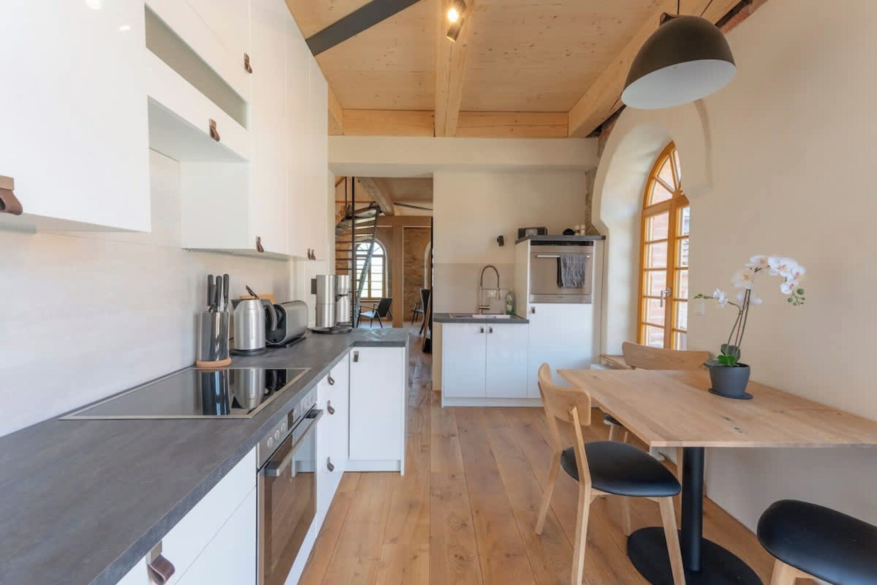 Apartment | Private kitchen | High chair, cleaning supplies