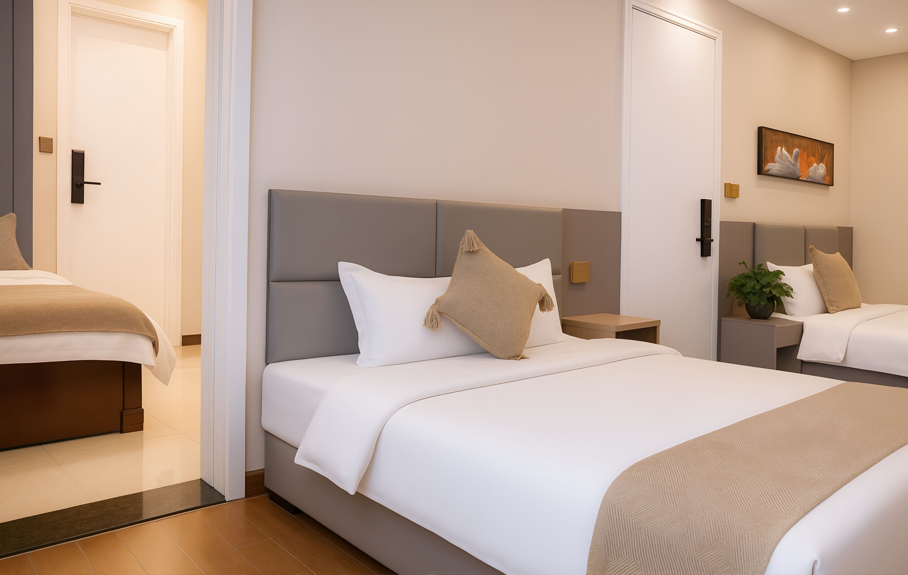 Suite studio familiale | Literie de qualité, couette en duvet, lit avec matelas à plateau-coussin