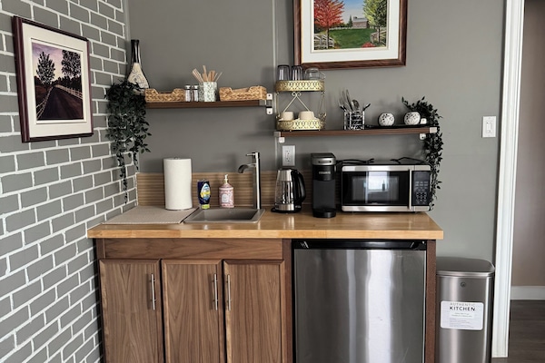 Frigorífico, microondas, cafetera o tetera y hervidor eléctrico