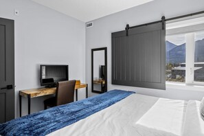 1 bedroom, desk, iron/ironing board, travel cot