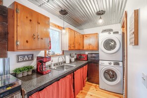 Fridge, microwave, coffee/tea maker, toaster