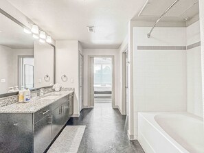 Shower, hair dryer, shampoo