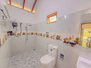 Ducha, toallas, jabón, papel higiénico