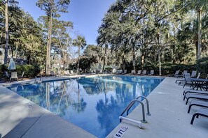 Outdoor pool, a heated pool - Great location In Shipyard. Close to beach, tennis and golf with private gate! (Hilton Head Island)