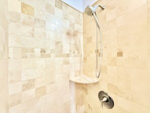 Shower, towels, toilet paper