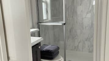 Shower, towels, soap, shampoo
