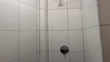 Shower, towels, soap, toilet paper