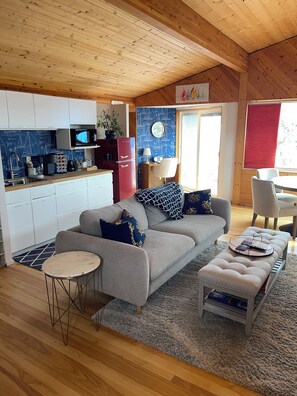 TV, fireplace - Pepin Guest Haus - walk to the winery! Sauna! (Pepin)