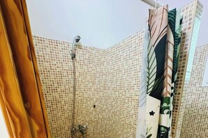 Shower, jetted bath, hair dryer, bidet