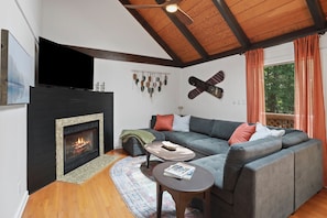 TV, fireplace