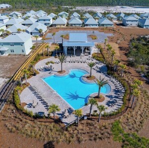 Outdoor pool, a heated pool - Coastal Getaway + Golf Cart & Pools - Beach Access Right Across The Street! (Port St. Joe)