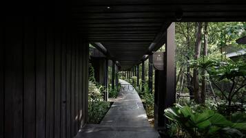 Estudi en suite, 2 llits individuals, balcó, vistes al jardí | Vista del jardí