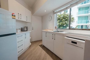 Fridge, microwave, oven, dishwasher