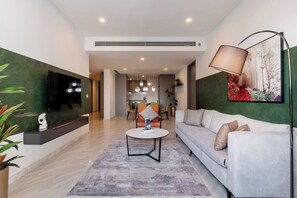 4-Bedroom Classic | Living area | 55-inch flat-screen TV with digital channels, Netflix - Eaton Residences by Sutera at KLCC (Kuala Lumpur)