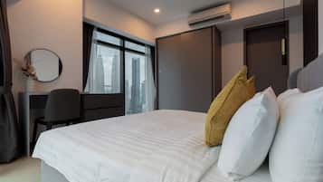 Blackout curtains, iron/ironing board, free WiFi, bed sheets