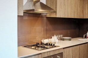 Fridge, microwave, oven, electric kettle