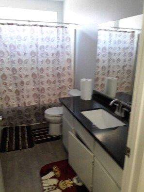 Une petite salle de bain avec des toilettes, un lavabo et un rideau de douche.