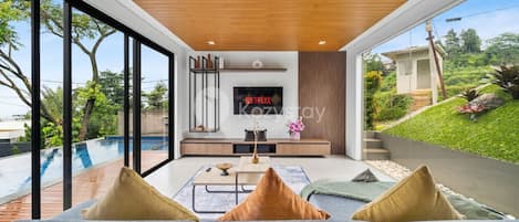 Villa, 6 Bedrooms, Mountain View | Living area | 50-inch Smart TV with cable channels, Netflix, streaming services