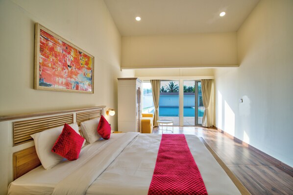 Luxury Room, Pool View | Hypo-allergenic bedding, minibar, in-room safe, desk