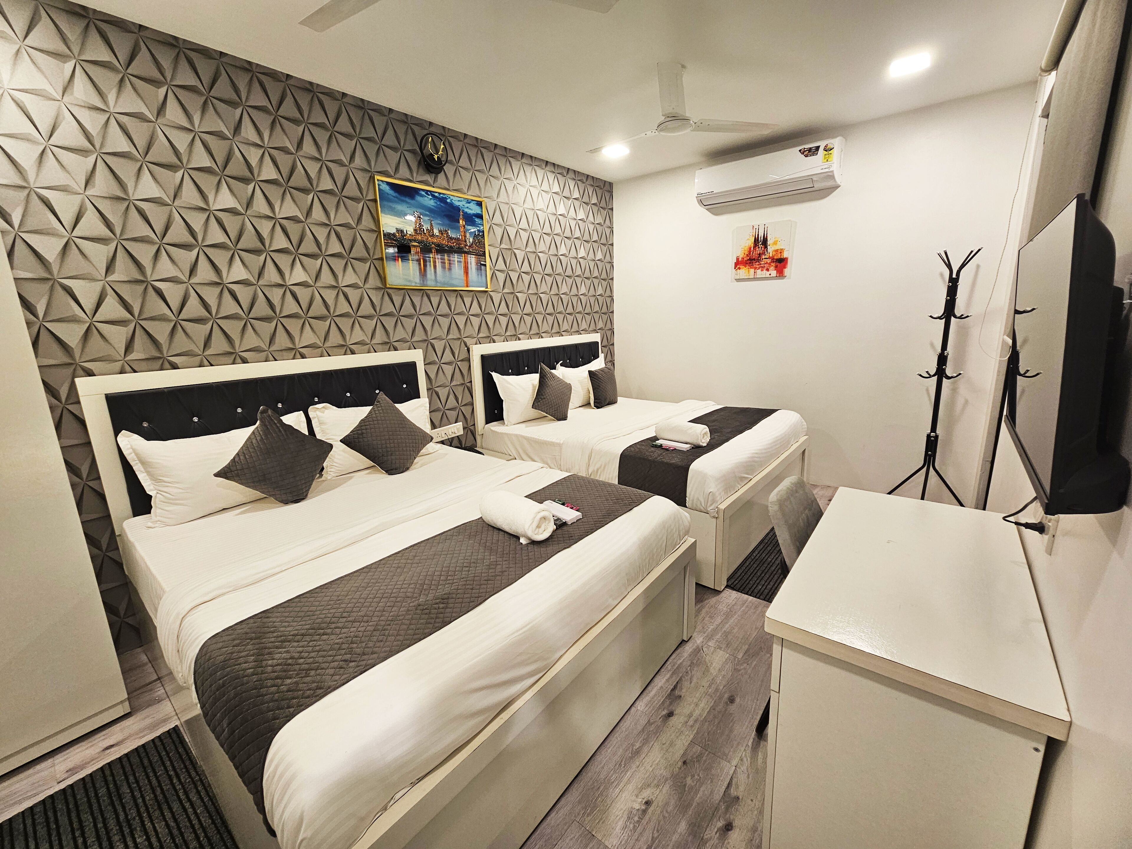 Family Quadruple Room, Pool View | Desk, laptop workspace, free WiFi