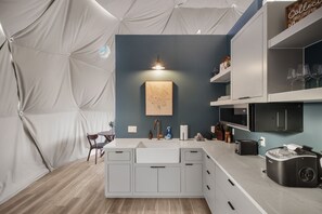 Microwave, stovetop, coffee/tea maker, toaster