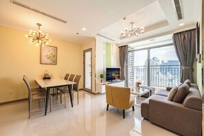 Luxury Apartment, Balcony, City View | Living room | 45-inch Smart TV with digital channels, pay movies