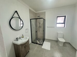 Executive suite | Badkamer | Een haardroger, handdoeken, zeep, toiletpapier