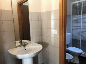 Hair dryer, bidet, towels, soap