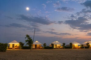 Yurts with a single room layout, arranged in a row with a clear view of the sky. - barna dersert camp jaisalmer (Jaisalmer)
