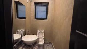 Regadera, tina de hidromasaje, secadora de cabello, bidet