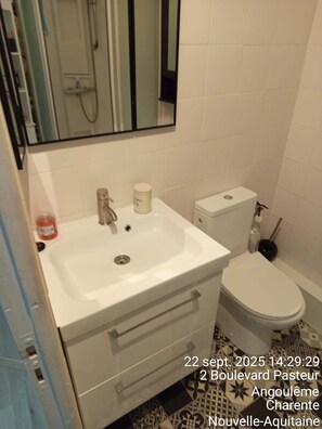 Hair dryer, towels, soap