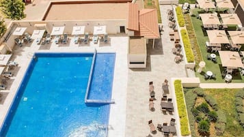 Outdoor pool, pool umbrellas, pool loungers