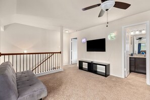TV, fireplace, video games, offices
