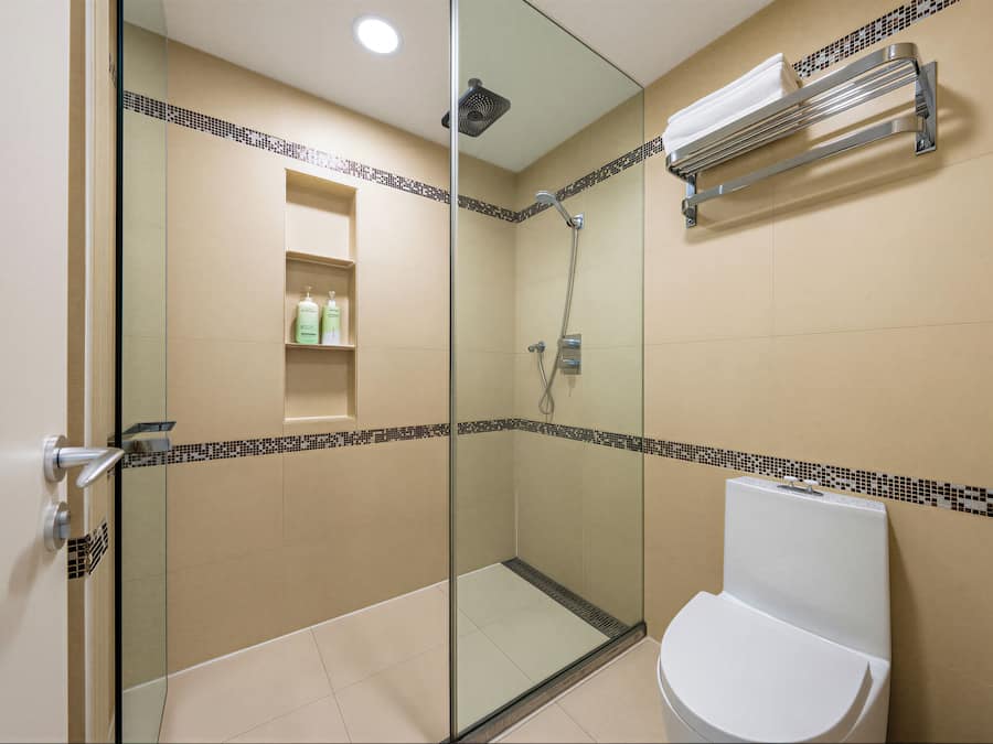 Suite estudio panorámica | Baño | Regadera, regadera tipo lluvia, secadora de cabello, toallas