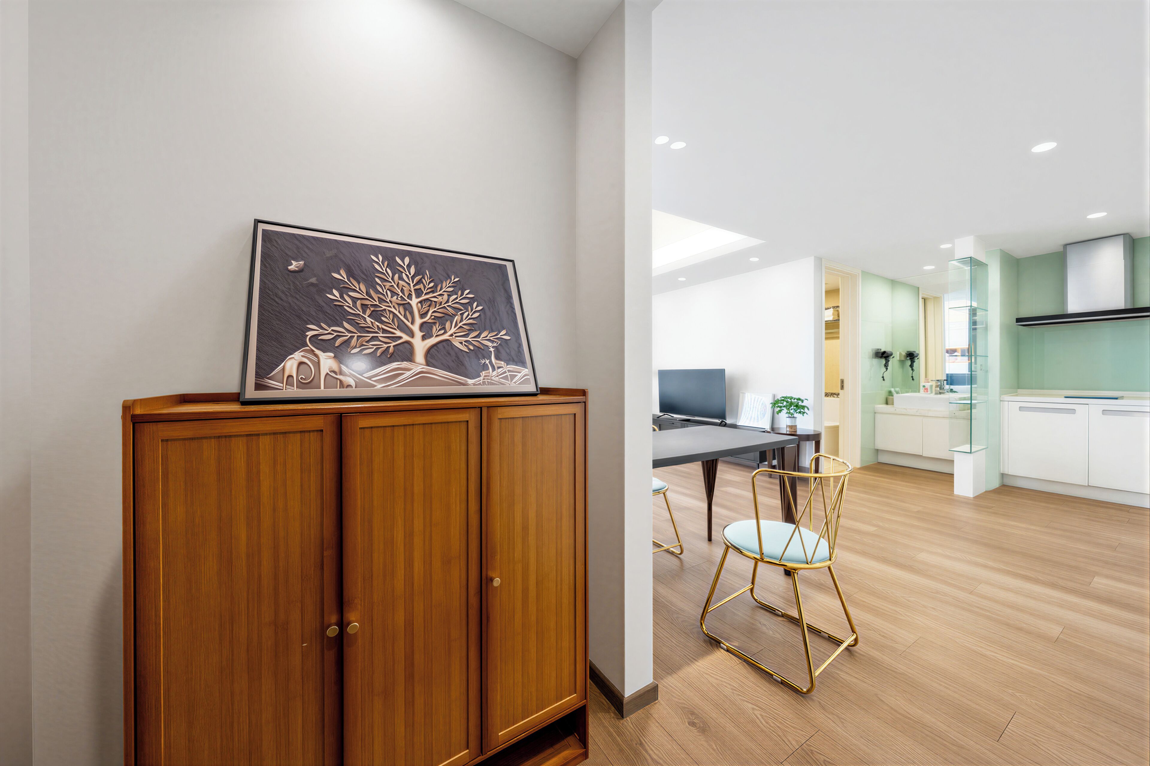 Suite estudio panorámica | Área de sala de estar | Televisión LCD, películas con cargo y piso con calefacción 