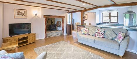 Télévision, cheminée, espaces bureaux