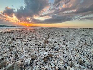 A pebble beach with a sunset in the background. - Boater's Dream & Beach Haven. Direct Gulf Access! No Bridges. Englewood Getaway. (Englewood)