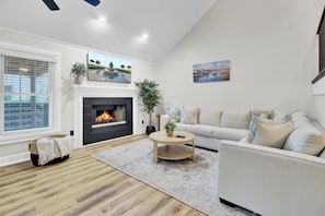 TV, fireplace, table football, ping pong