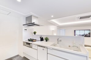 Fridge, microwave, stovetop, dishwasher